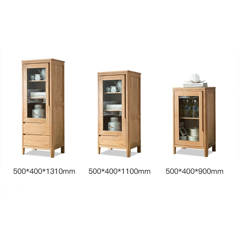 Stunning Natural Oak Wood Cabinet with Tempered Glass Doors - Elegant Brown Finish hym-1537