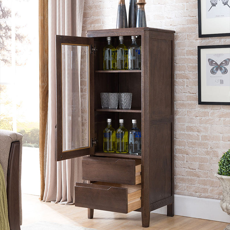 Stunning Natural Oak Wood Cabinet with Tempered Glass Doors - Elegant Brown Finish hym-1537