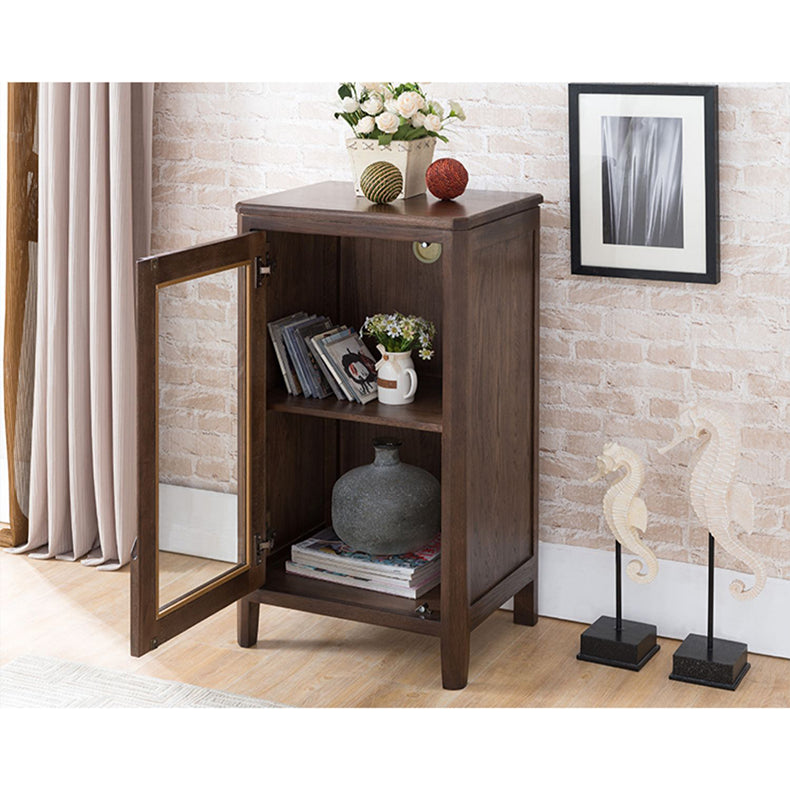 Stunning Natural Oak Wood Cabinet with Tempered Glass Doors - Elegant Brown Finish hym-1537