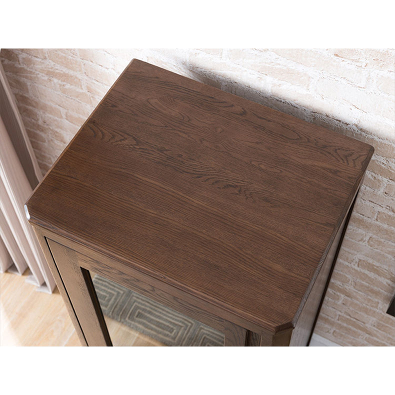 Stunning Natural Oak Wood Cabinet with Tempered Glass Doors - Elegant Brown Finish hym-1537