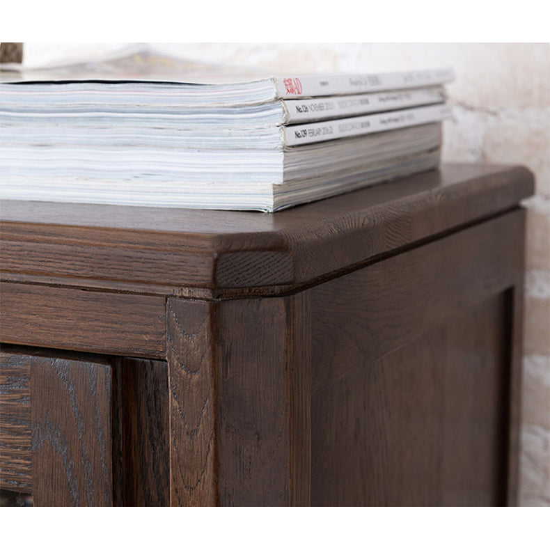 Stunning Natural Oak Wood Cabinet with Tempered Glass Doors - Elegant Brown Finish hym-1537