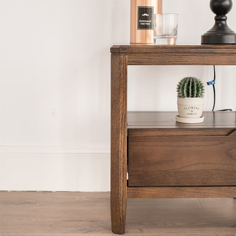 Stunning Natural Brown Oak Nightstand | Timeless Wooden Nightstand hym-1538