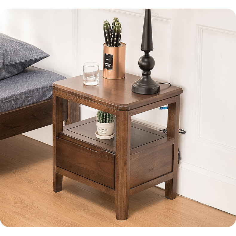 Stunning Natural Brown Oak Nightstand | Timeless Wooden Nightstand hym-1538