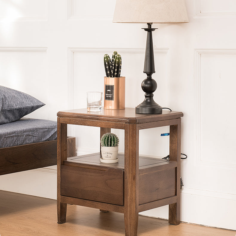 Stunning Natural Brown Oak Nightstand | Timeless Wooden Nightstand hym-1538