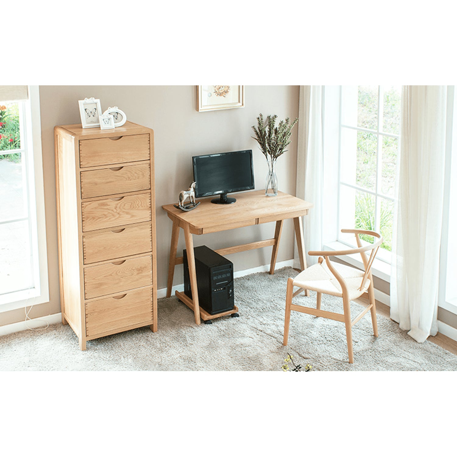 Beautiful Brown Beech and Tung Wood Natural Desk - Elegance in Every Detail hym-469