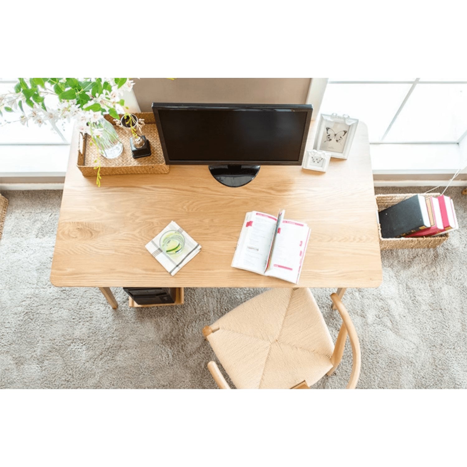 Beautiful Brown Beech and Tung Wood Natural Desk - Elegance in Every Detail hym-469