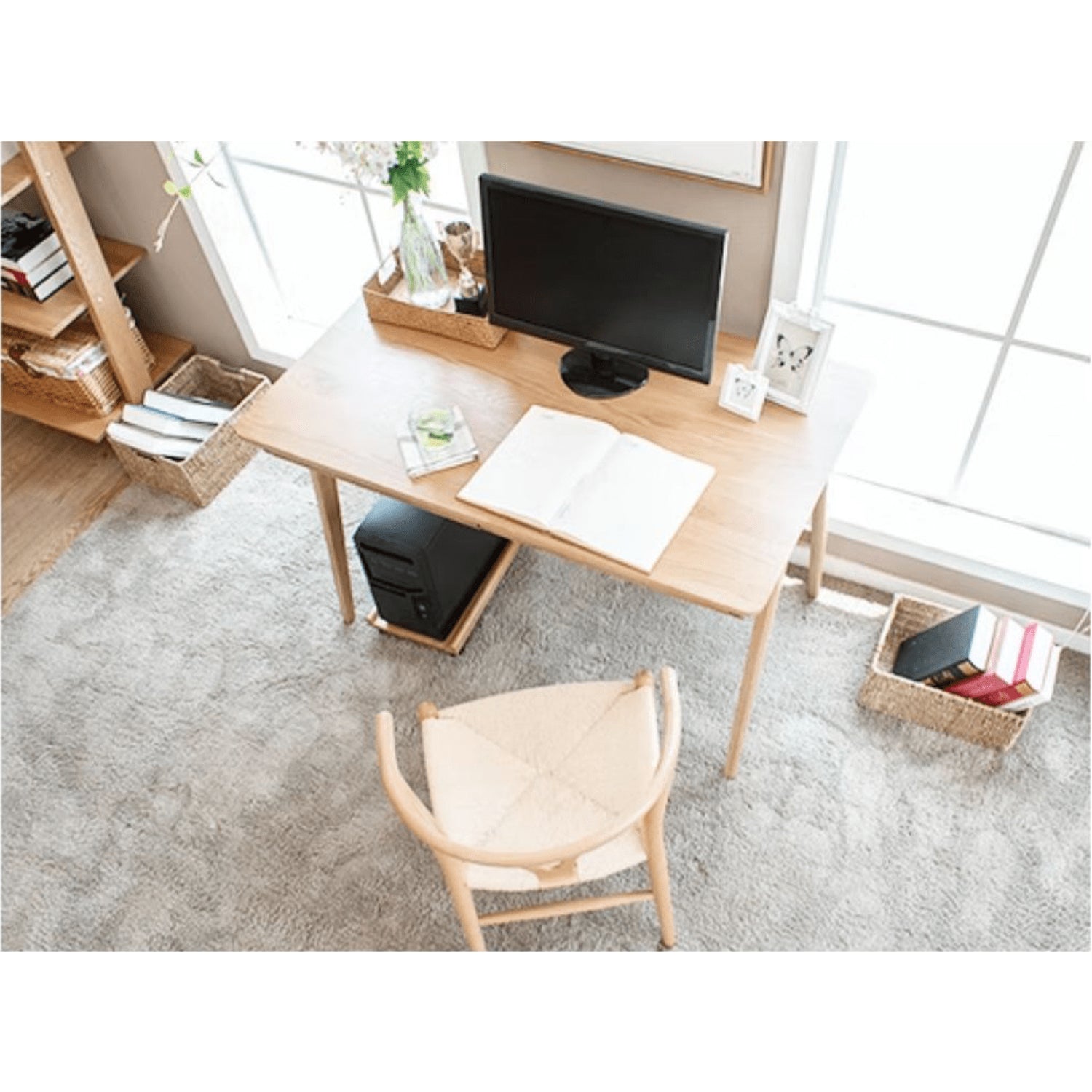 Beautiful Brown Beech and Tung Wood Natural Desk - Elegance in Every Detail hym-469