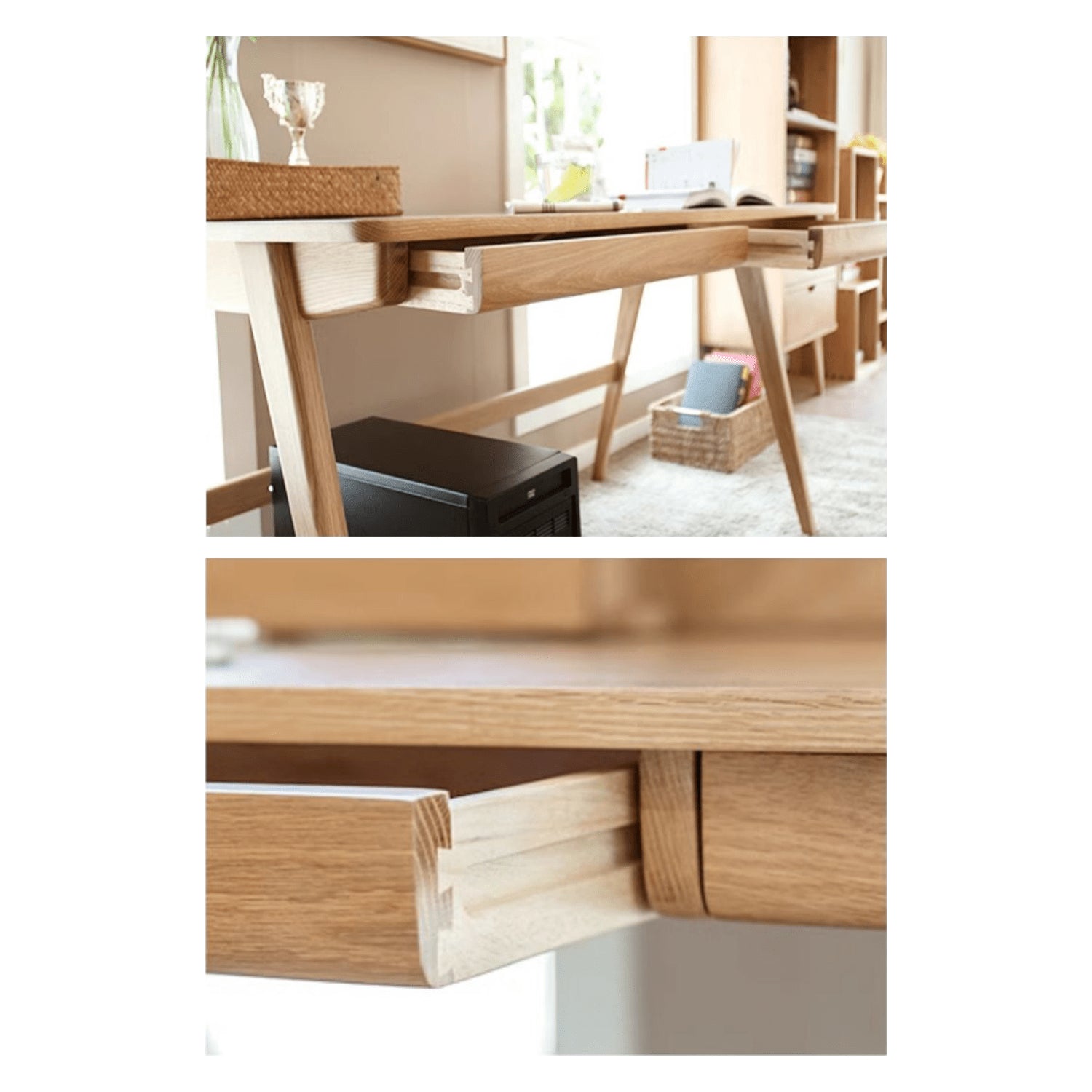 Beautiful Brown Beech and Tung Wood Natural Desk - Elegance in Every Detail hym-469