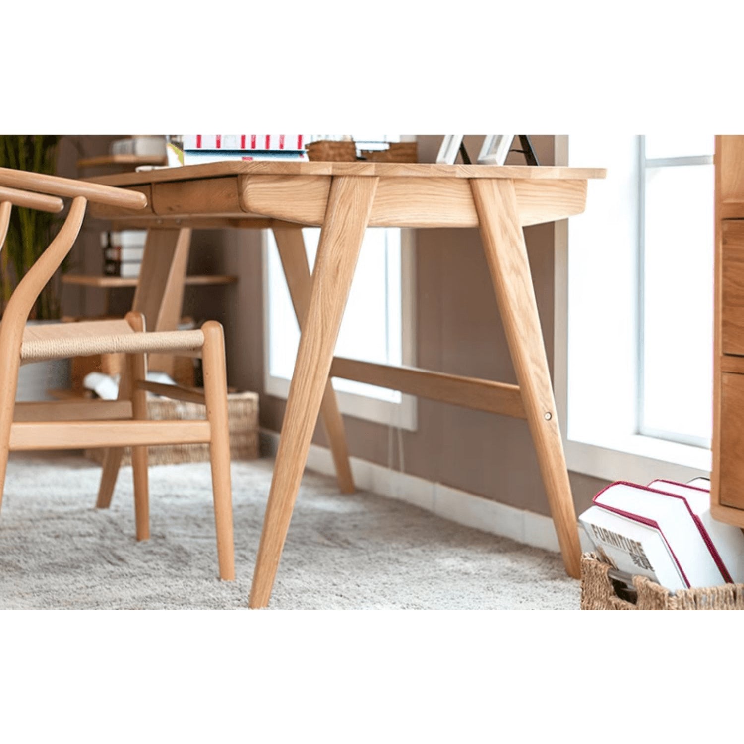 Beautiful Brown Beech and Tung Wood Natural Desk - Elegance in Every Detail hym-469