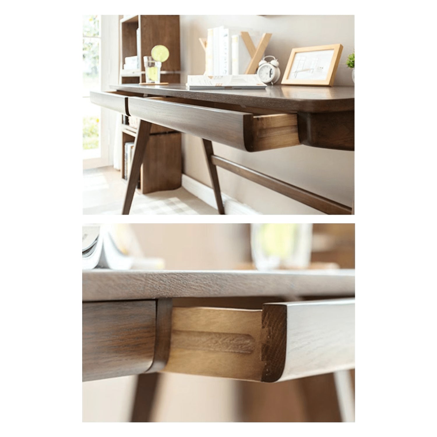 Beautiful Brown Beech and Tung Wood Natural Desk - Elegance in Every Detail hym-469