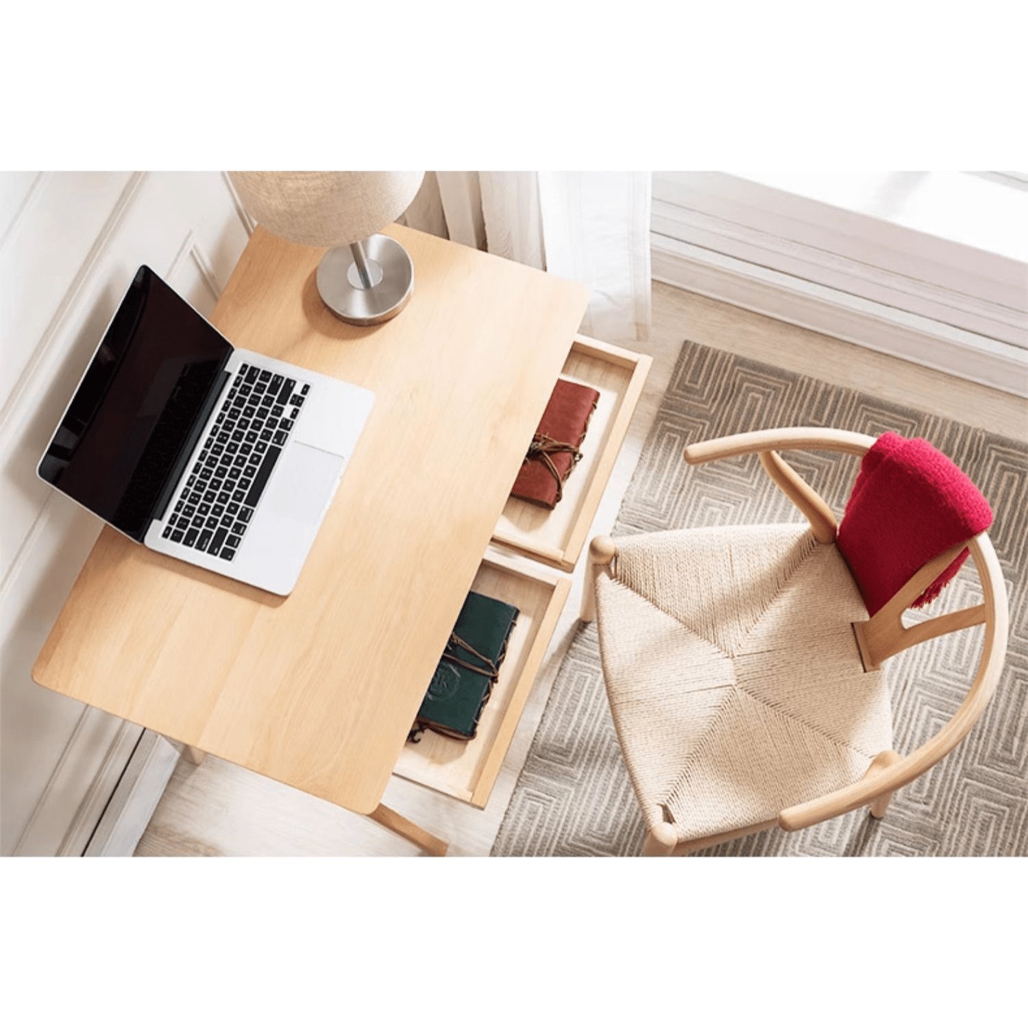 Beautiful Brown Beech and Tung Wood Natural Desk - Elegance in Every Detail hym-469