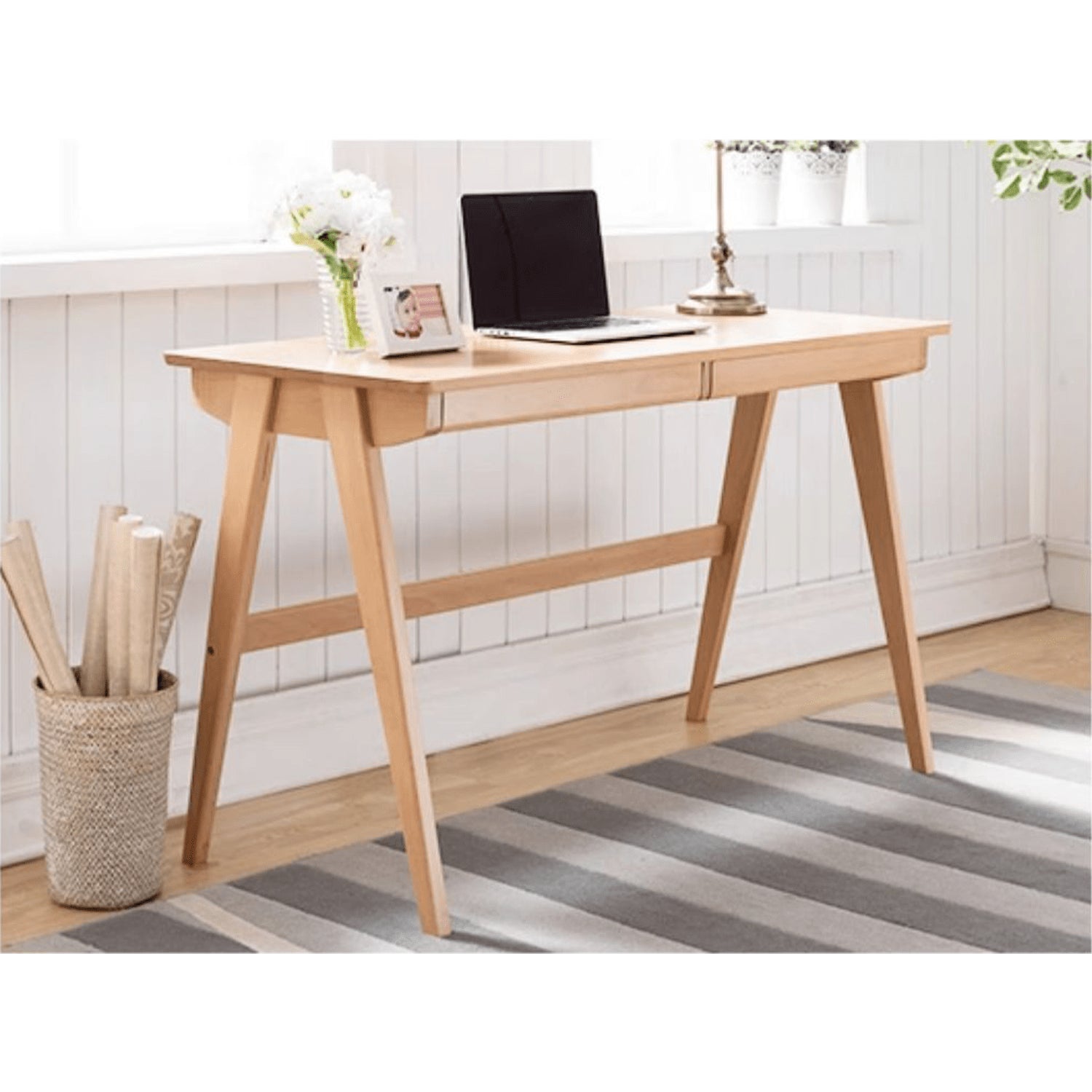 Beautiful Brown Beech and Tung Wood Natural Desk - Elegance in Every Detail hym-469