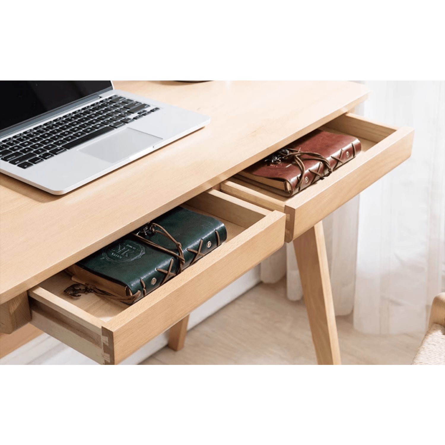 Beautiful Brown Beech and Tung Wood Natural Desk - Elegance in Every Detail hym-469