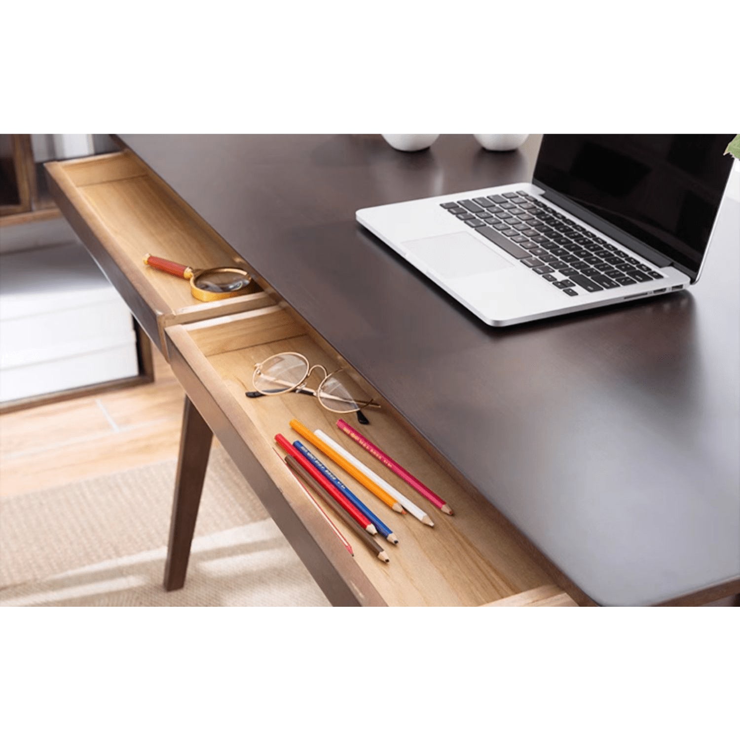 Beautiful Brown Beech and Tung Wood Natural Desk - Elegance in Every Detail hym-469