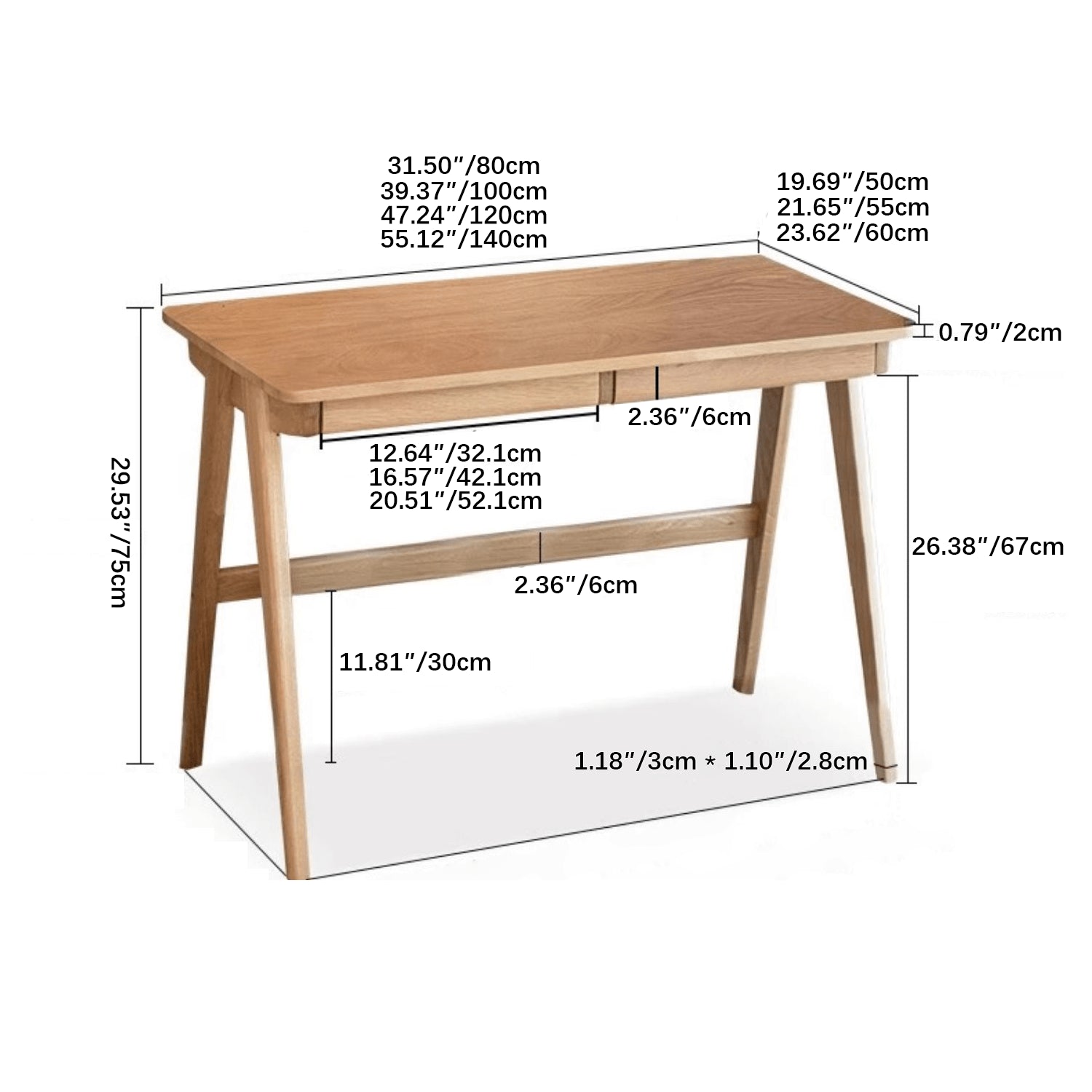 Beautiful Brown Beech and Tung Wood Natural Desk - Elegance in Every Detail hym-469