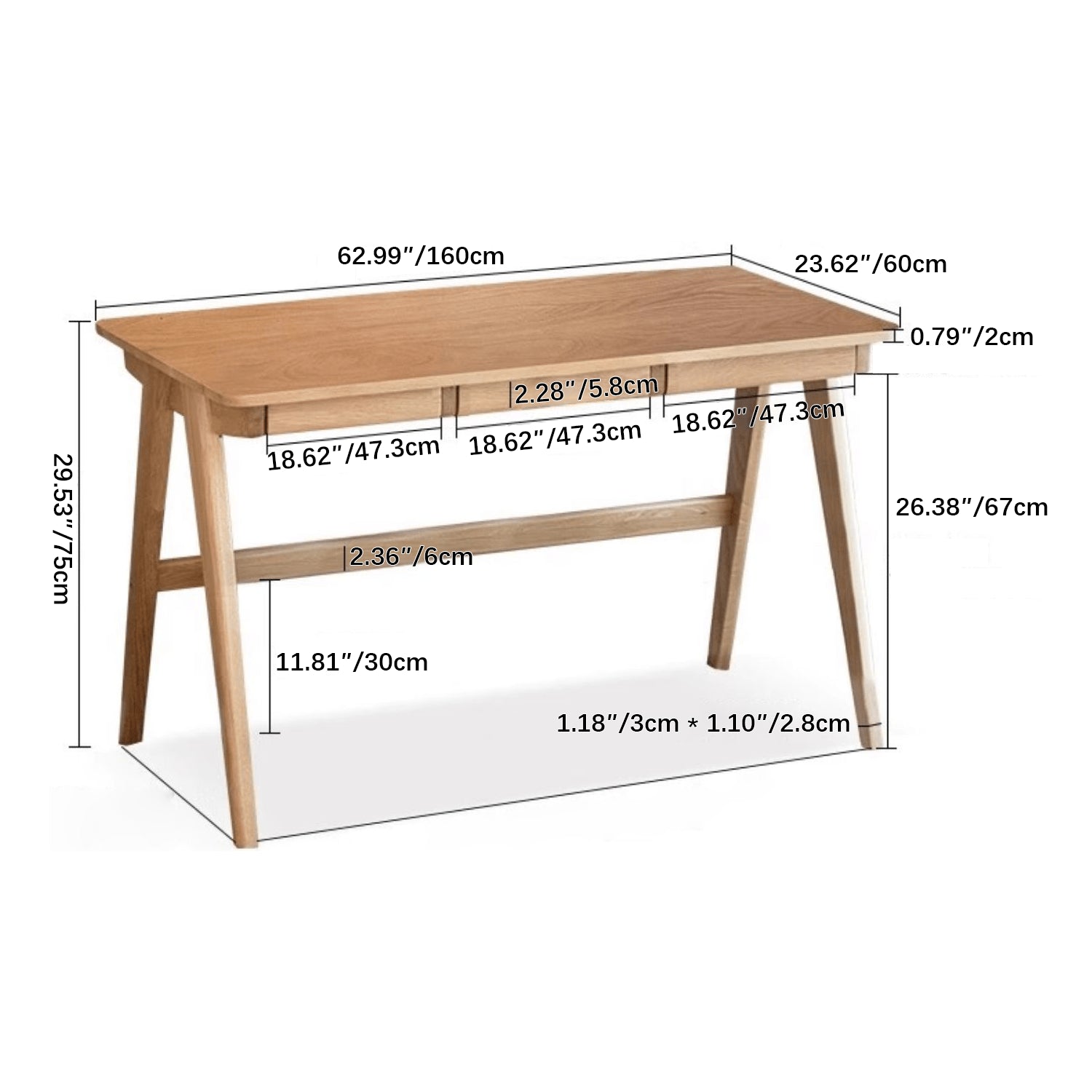 Beautiful Brown Beech and Tung Wood Natural Desk - Elegance in Every Detail hym-469