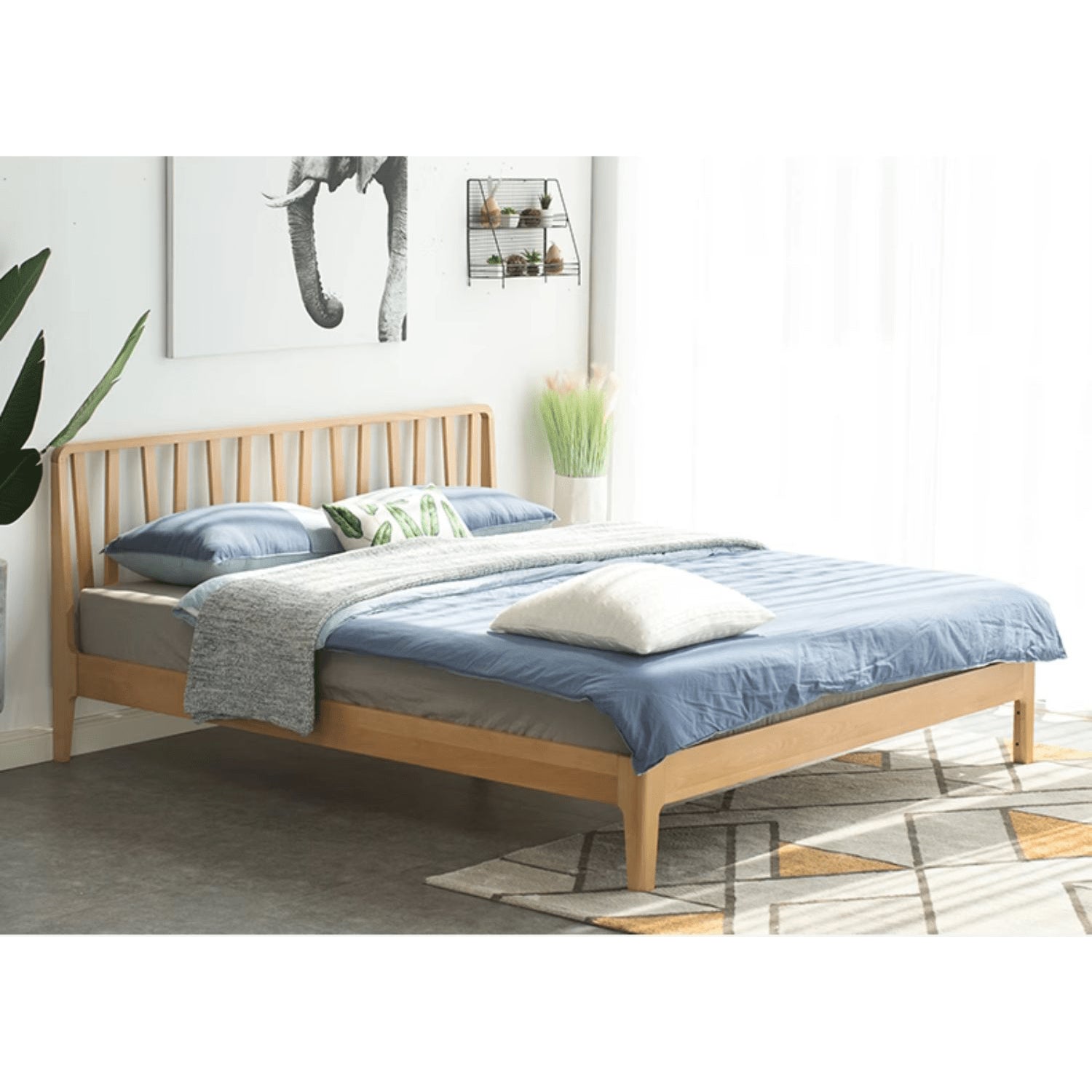 Elegant Bed Frame in Luxurious Brown Natural Beech and Pine Wood Finish hym-470