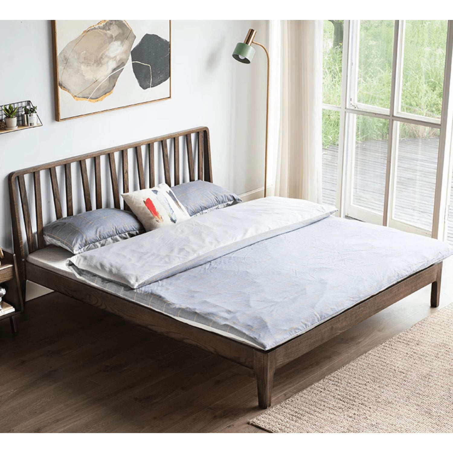 Elegant Bed Frame in Luxurious Brown Natural Beech and Pine Wood Finish hym-470