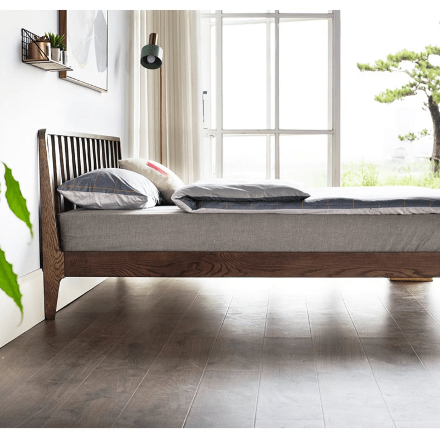 Elegant Bed Frame in Luxurious Brown Natural Beech and Pine Wood Finish hym-470