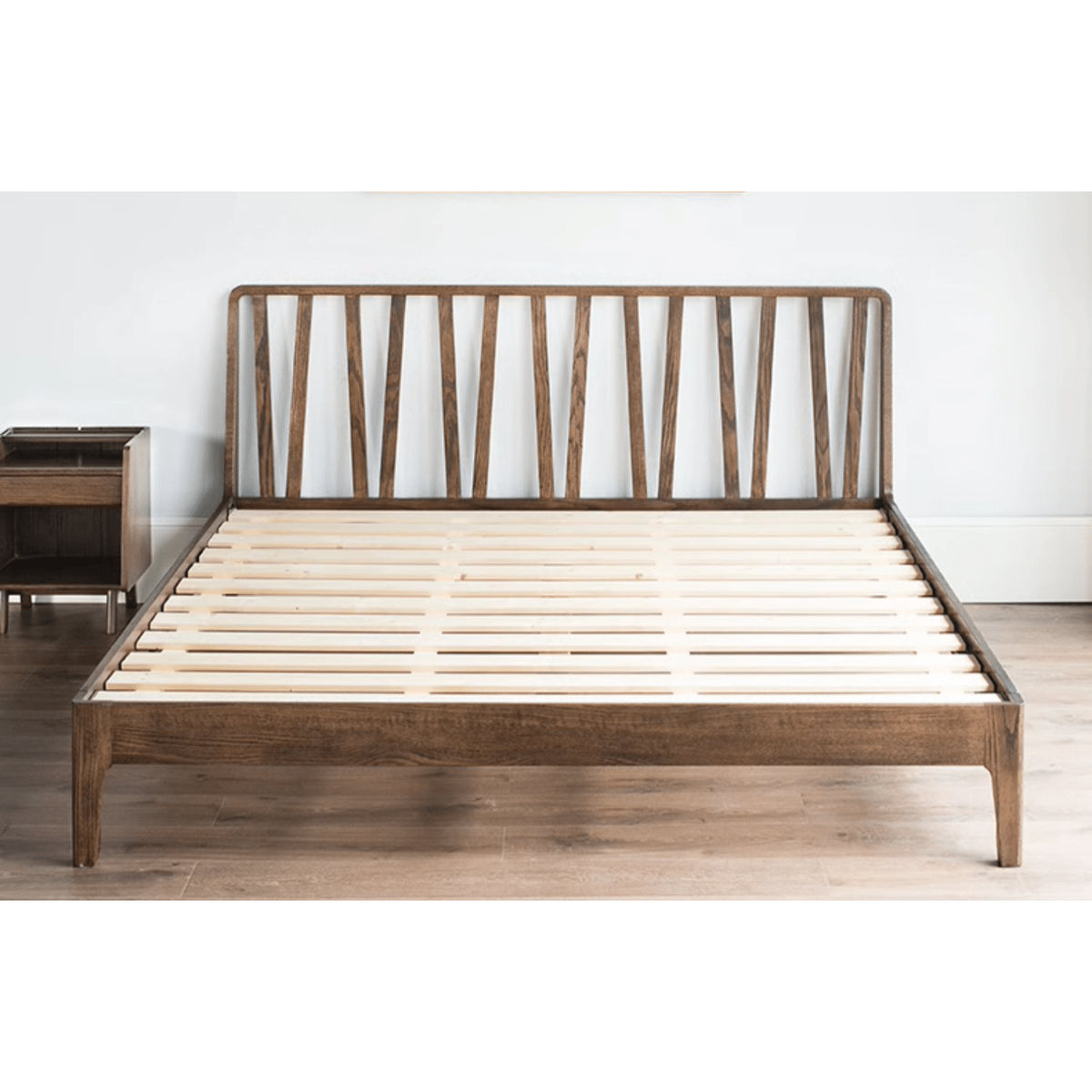 Elegant Bed Frame in Luxurious Brown Natural Beech and Pine Wood Finish hym-470