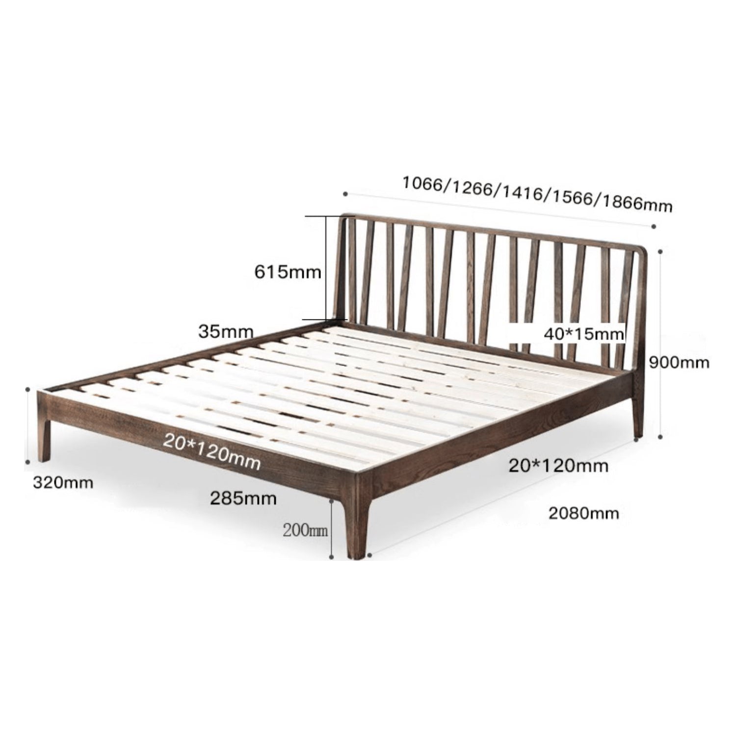 Elegant Bed Frame in Luxurious Brown Natural Beech and Pine Wood Finish hym-470