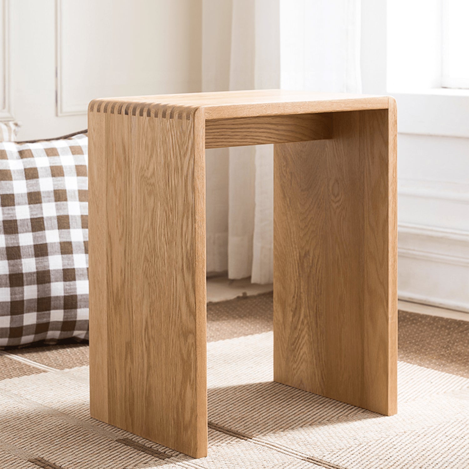 Handcrafted Brown Oak Wood Stool – Natural Finish, Perfect for Home Decor and Comfort hym-471