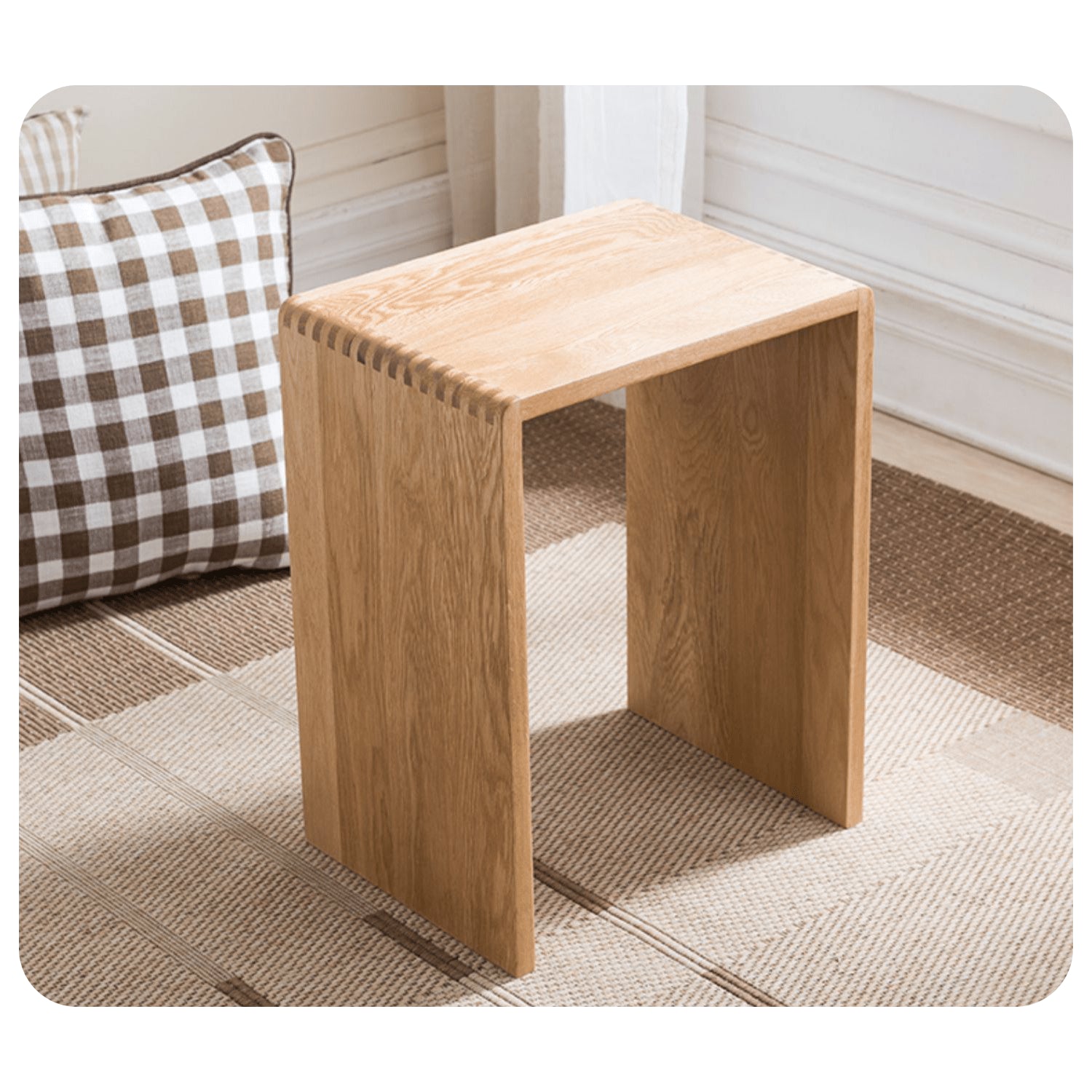 Handcrafted Brown Oak Wood Stool – Natural Finish, Perfect for Home Decor and Comfort hym-471