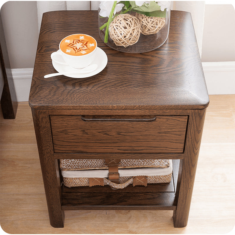 Stylish Brown Oak Nightstand – Natural Wood Finish with Tung Oil hym-472