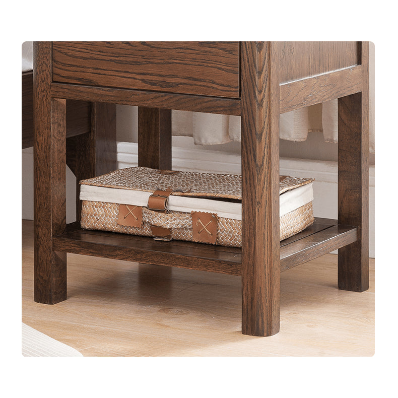 Stylish Brown Oak Nightstand – Natural Wood Finish with Tung Oil hym-472