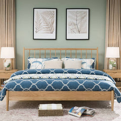 Stylish Brown Oak and Pine Natural Wood Bed for a Timeless Bedroom Look hym-474