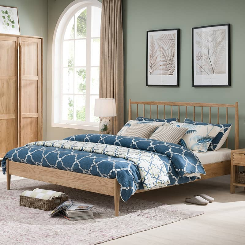 Stylish Brown Oak and Pine Natural Wood Bed for a Timeless Bedroom Look hym-474