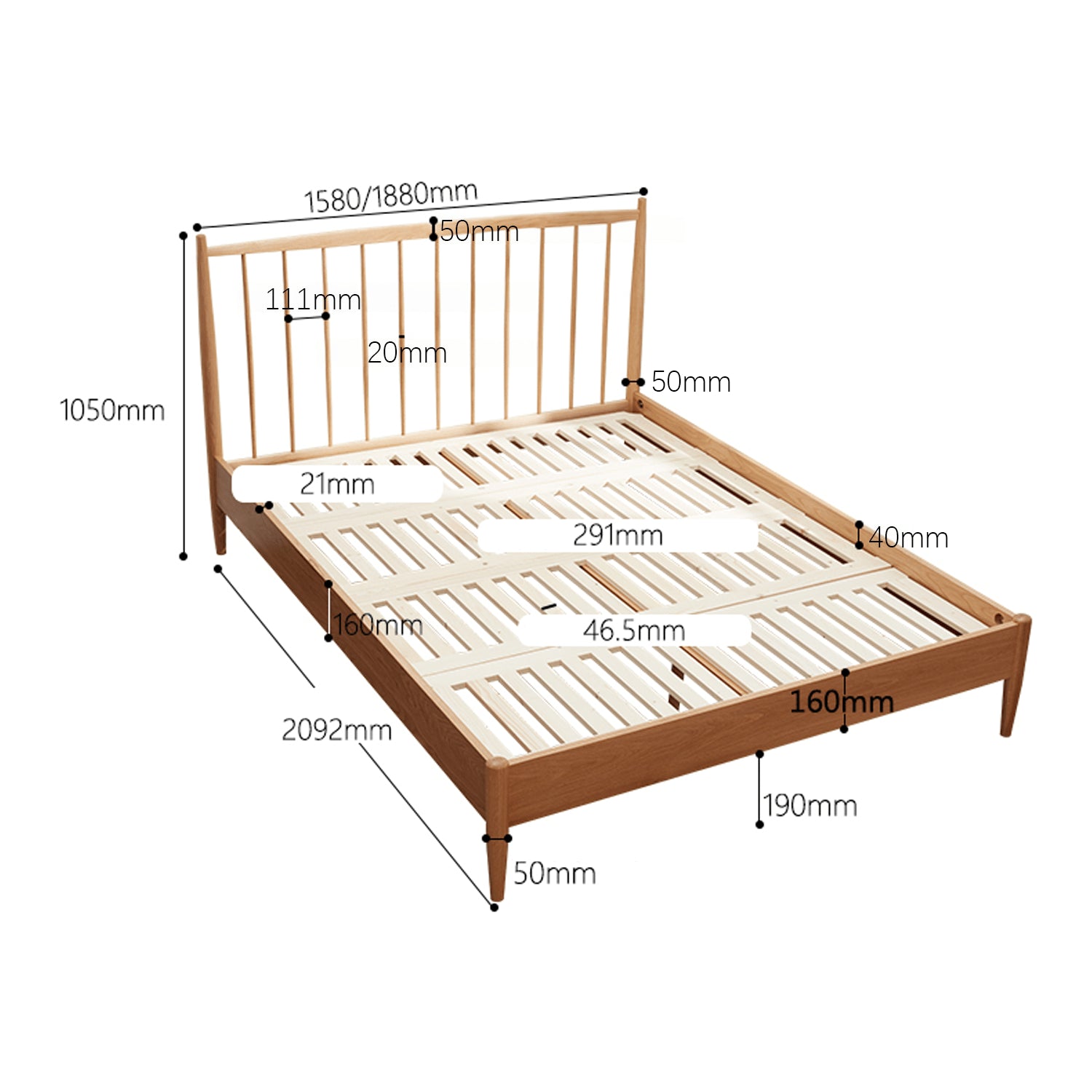 Stylish Brown Oak and Pine Natural Wood Bed for a Timeless Bedroom Look hym-474