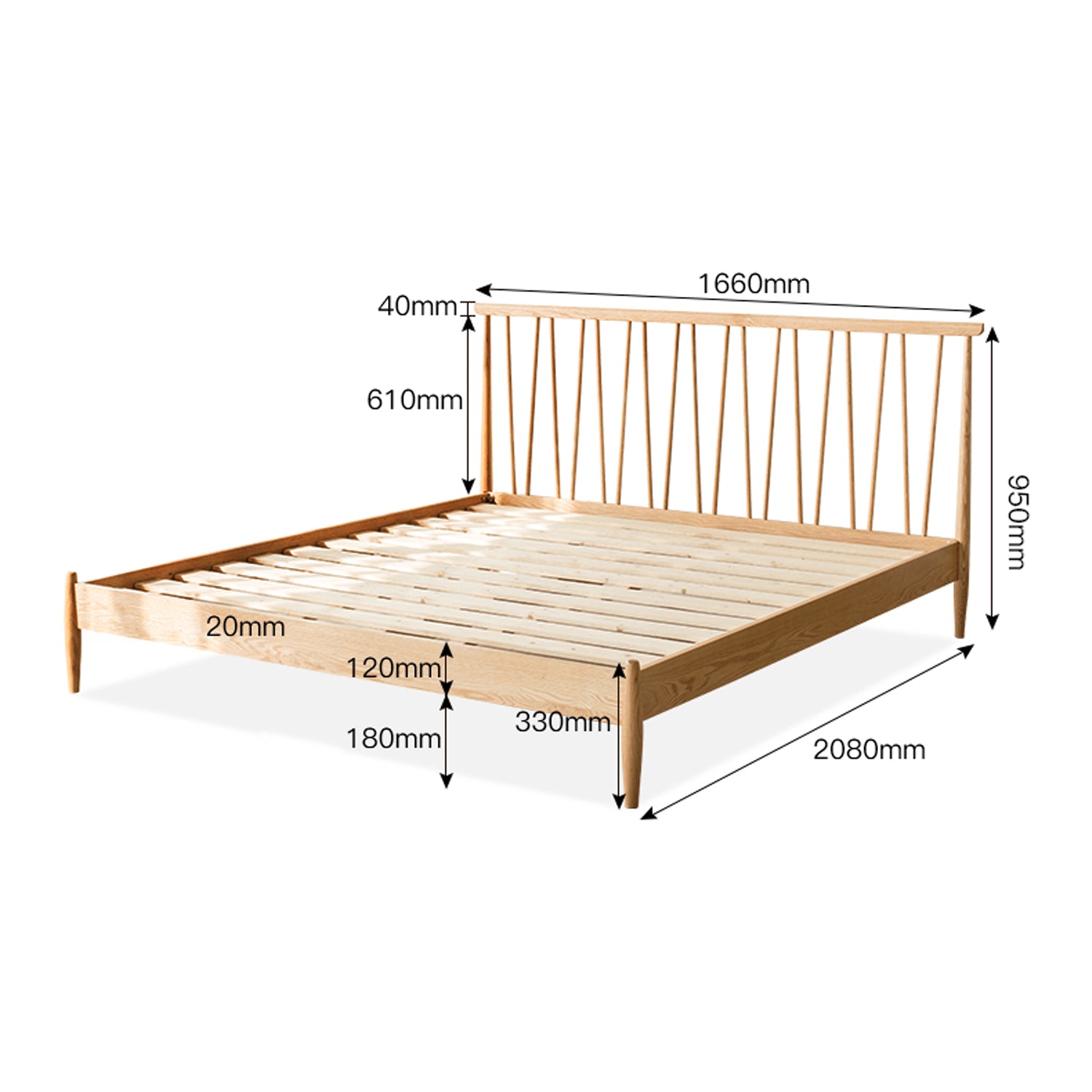 Stylish Brown Oak and Pine Natural Wood Bed for a Timeless Bedroom Look hym-474