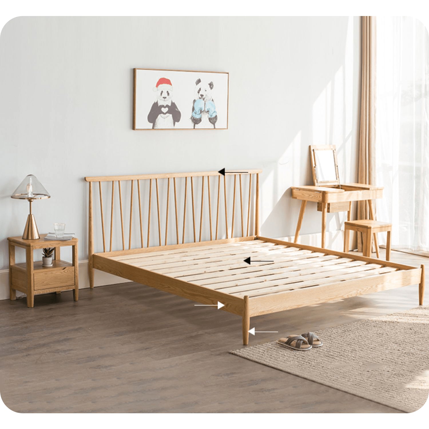 Stylish Brown Oak and Pine Natural Wood Bed for a Timeless Bedroom Look hym-474