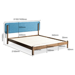 Stylish Natural Wood Bed Frame in Gray, Blue, or Brown - Oak and Pine with Cotton-Ramie Fabric Options hym-477