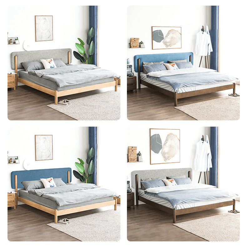 Stylish Natural Wood Bed Frame in Gray, Blue, or Brown - Oak and Pine with Cotton-Ramie Fabric Options hym-477