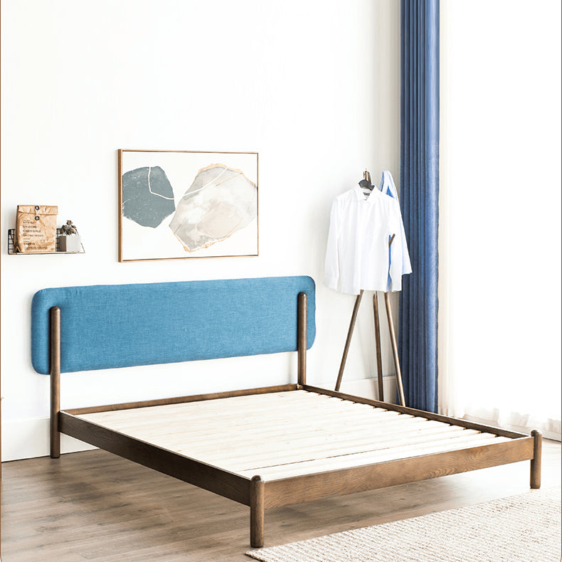 Stylish Natural Wood Bed Frame in Gray, Blue, or Brown - Oak and Pine with Cotton-Ramie Fabric Options hym-477