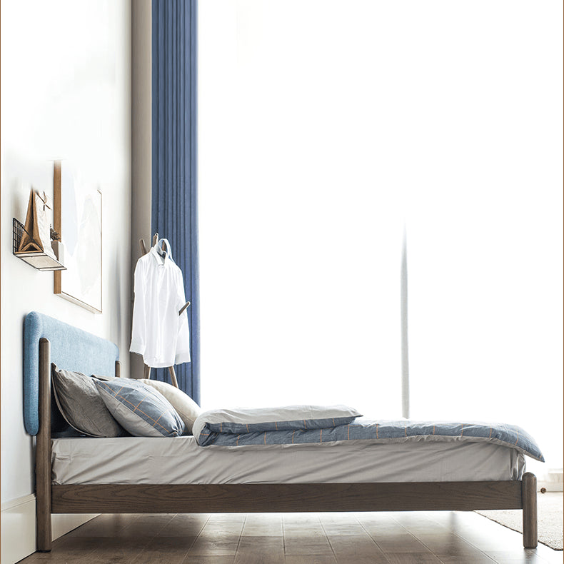 Stylish Natural Wood Bed Frame in Gray, Blue, or Brown - Oak and Pine with Cotton-Ramie Fabric Options hym-477