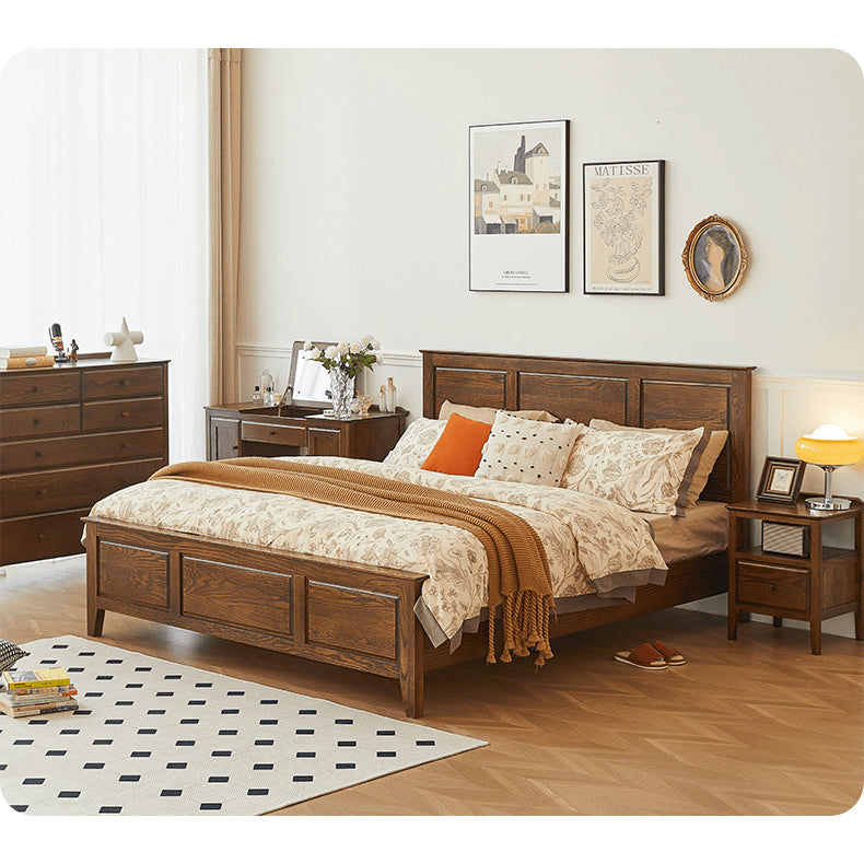 Luxurious Cal King Oak Wood Bed Frame - Stylish Design for a Cozy Bedroom hym-478