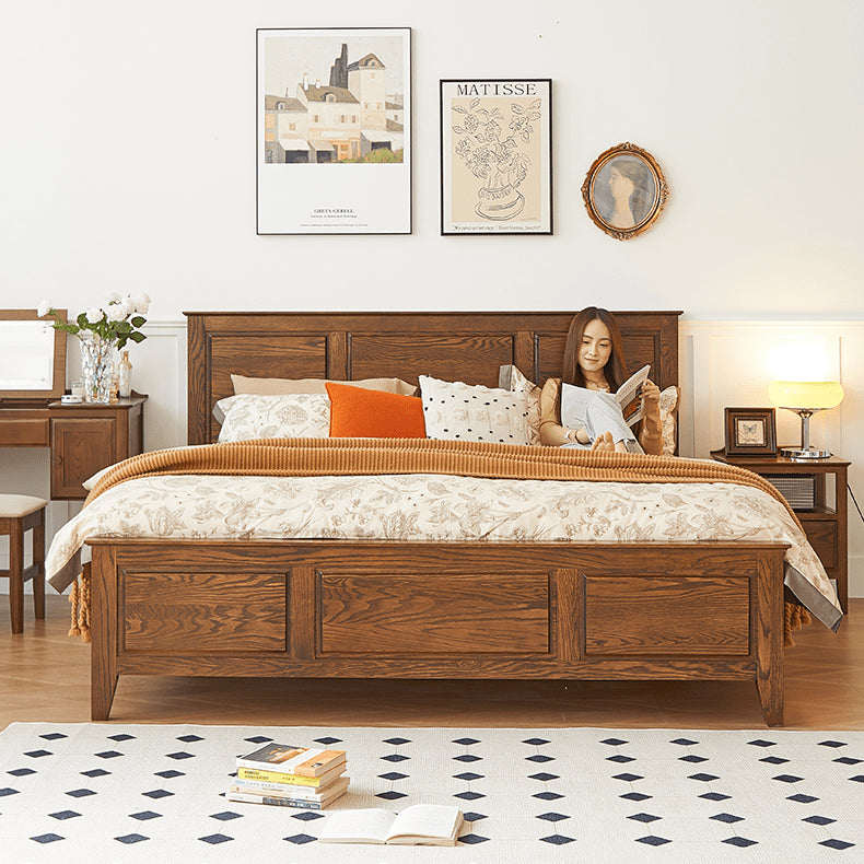 Luxurious Cal King Oak Wood Bed Frame - Stylish Design for a Cozy Bedroom hym-478