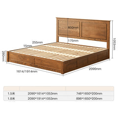 Luxurious Oak Wood Bed in Brown Queen Size with Storage California King Size Design for Your Room hym-479