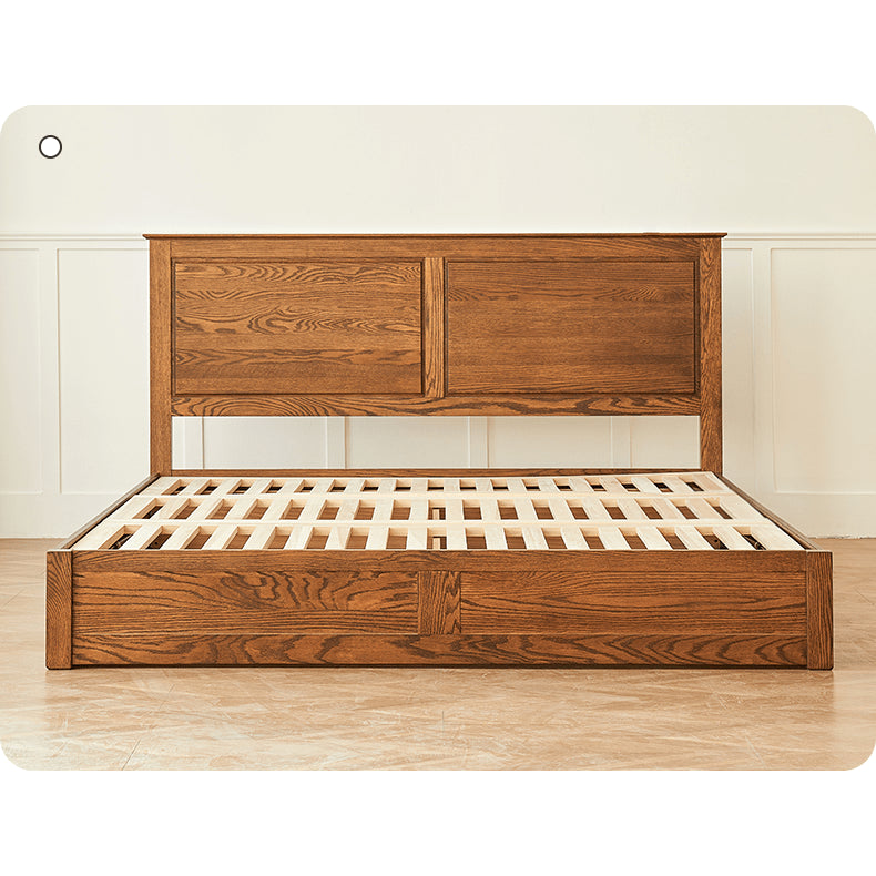 Luxurious Oak Wood Bed in Brown Queen Size with Storage California King Size Design for Your Room hym-479