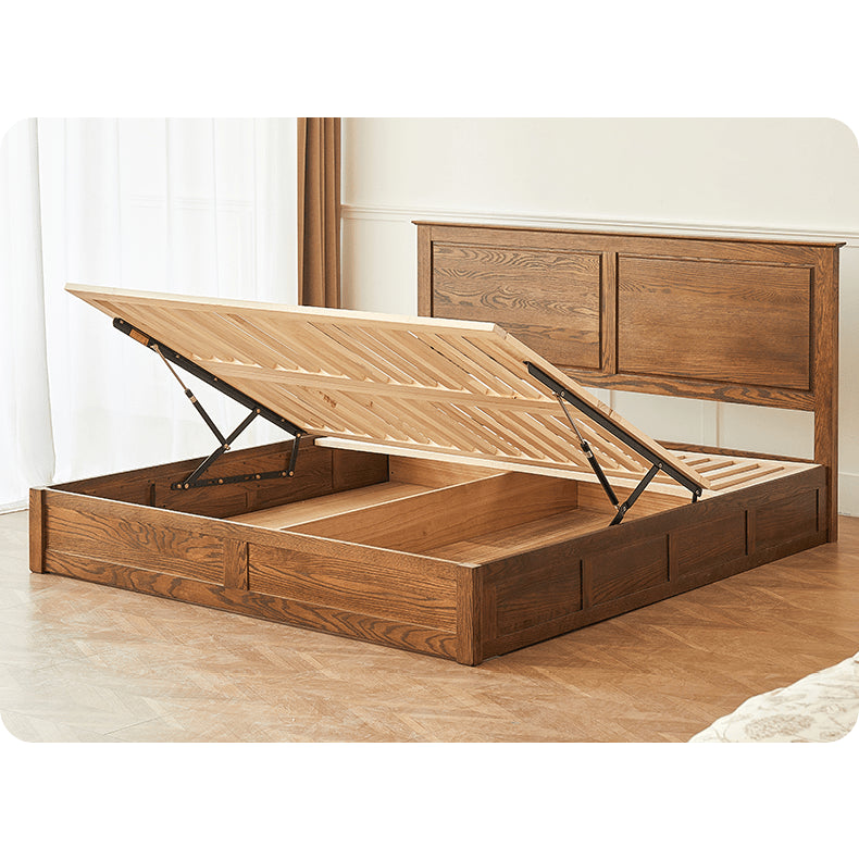 Luxurious Oak Wood Bed in Brown Queen Size with Storage California King Size Design for Your Room hym-479