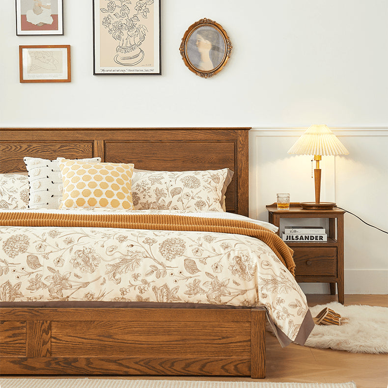 Luxurious Oak Wood Bed in Brown Queen Size with Storage California King Size Design for Your Room hym-479