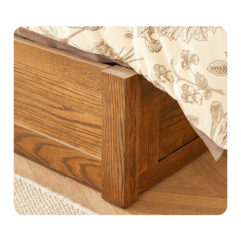 Luxurious Oak Wood Bed in Brown Queen Size with Storage California King Size Design for Your Room hym-479