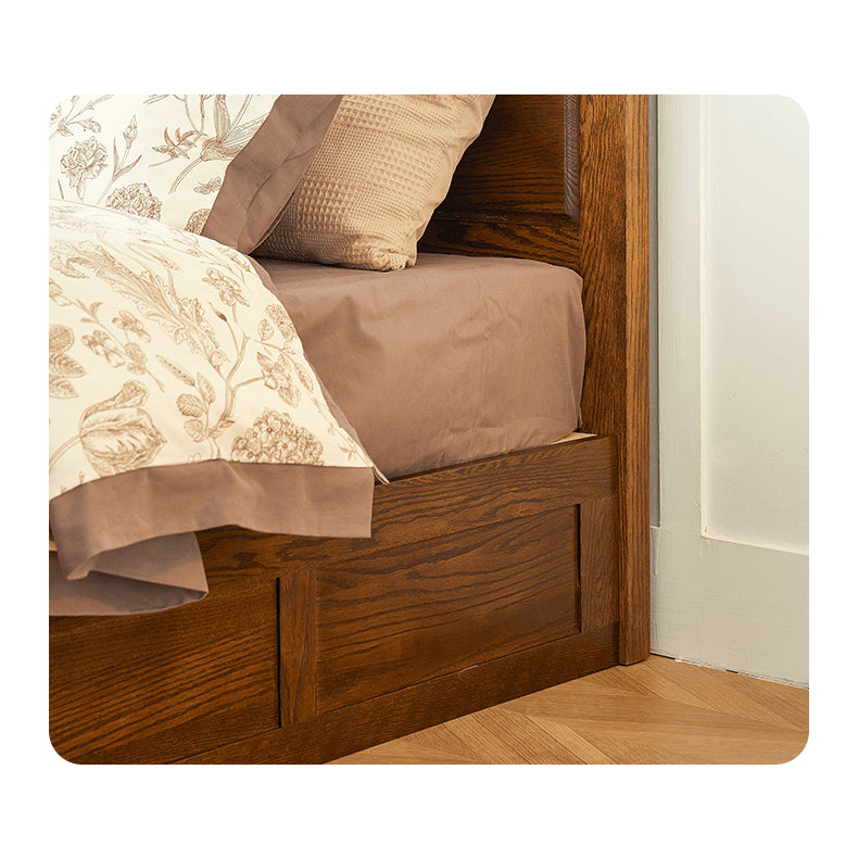 Luxurious Oak Wood Bed in Brown Queen Size with Storage California King Size Design for Your Room hym-479