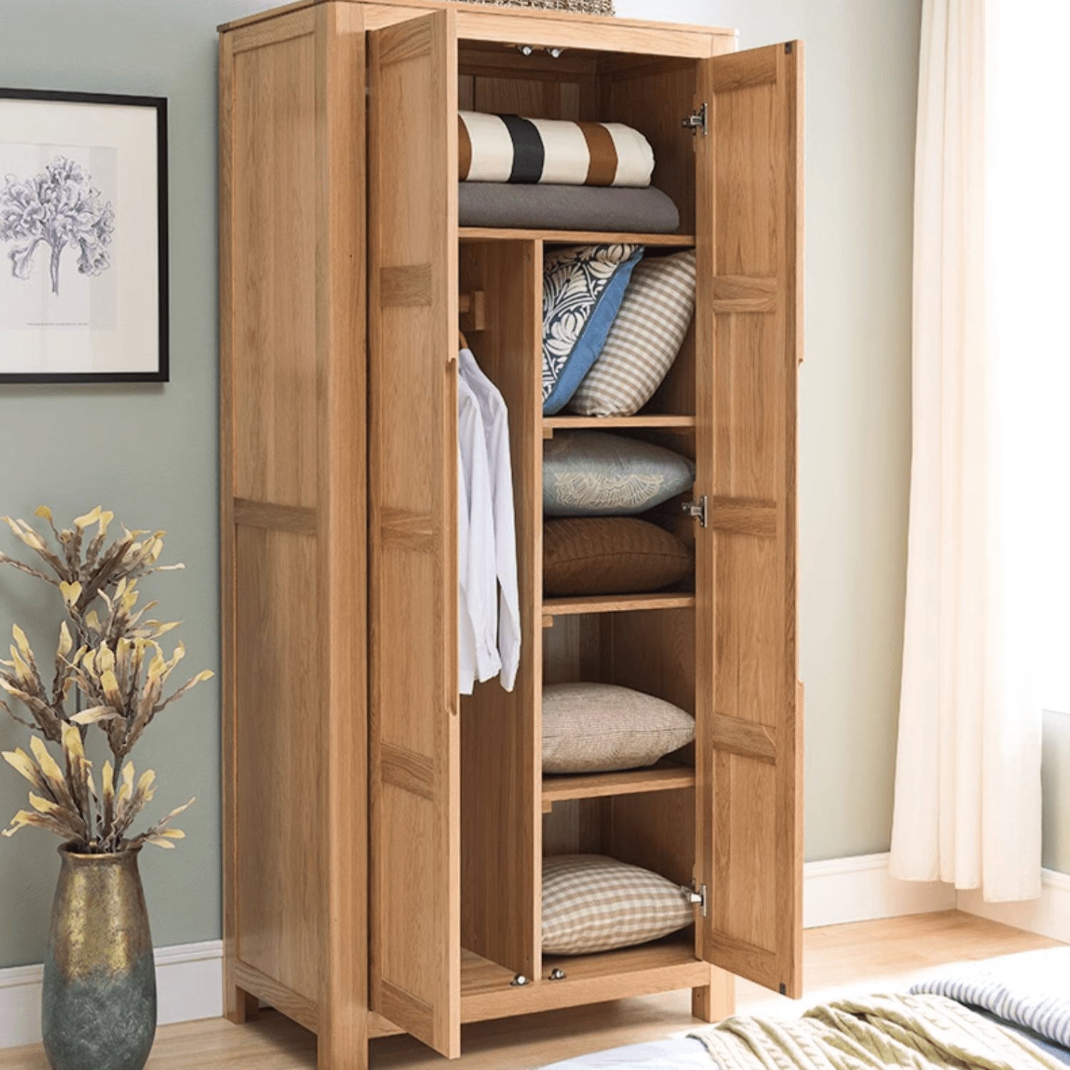 Stylish Natural Oak & Tung Wood Wardrobe for Home & Office hym-480