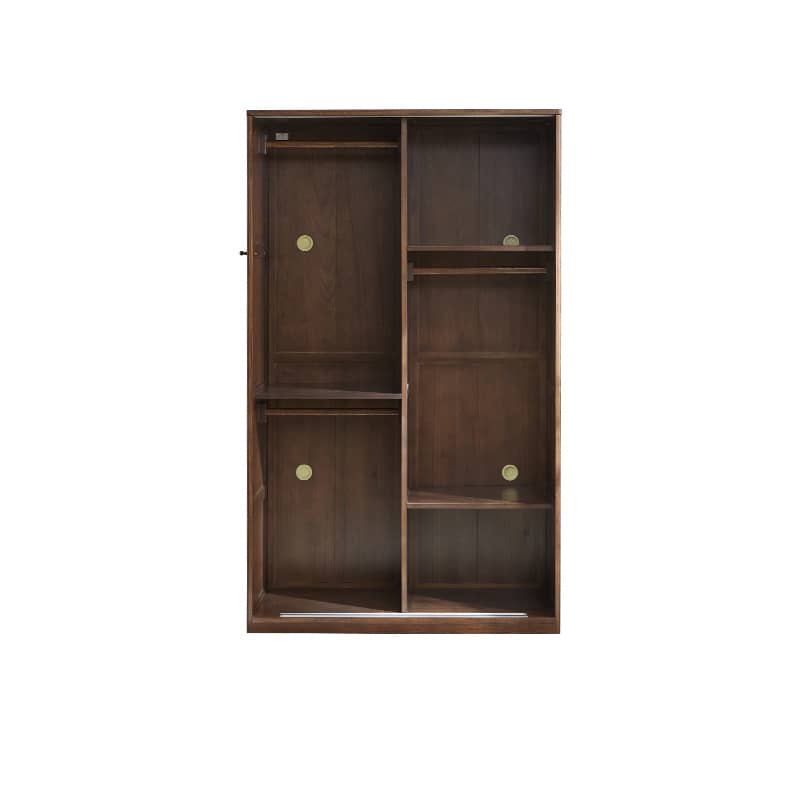 Sleek Brown Oak Wardrobe with Durable Tung Wood and Metal Accents hym-481