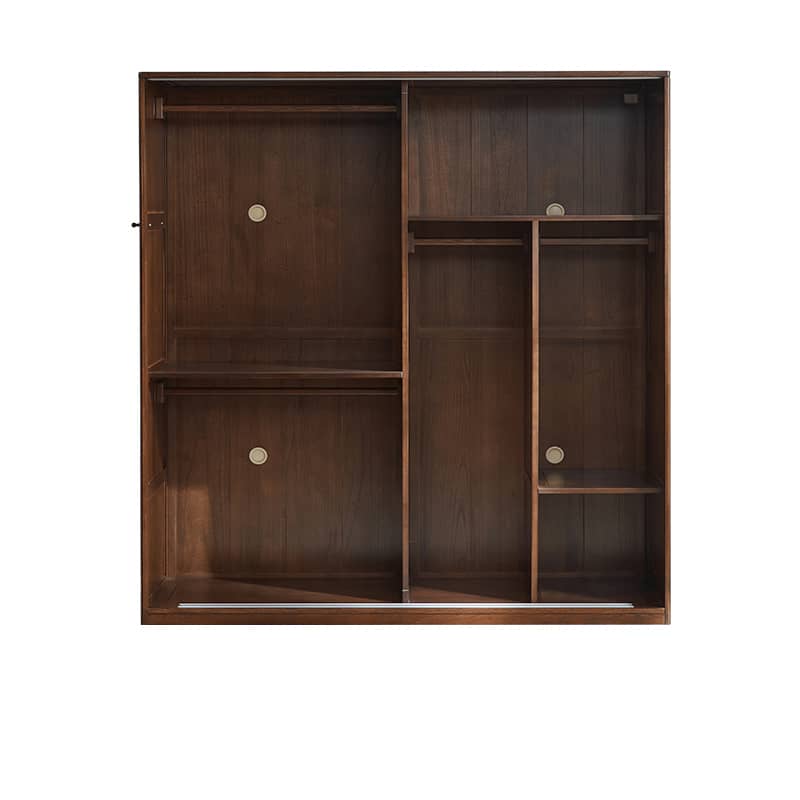 Sleek Brown Oak Wardrobe with Durable Tung Wood and Metal Accents hym-481