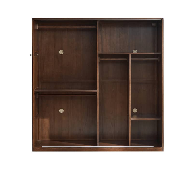 Sleek Brown Oak Wardrobe with Durable Tung Wood and Metal Accents hym-481